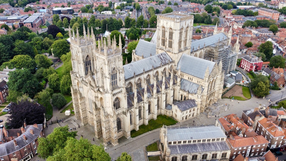 Aerial view of the Gothic cathedral York Minster
